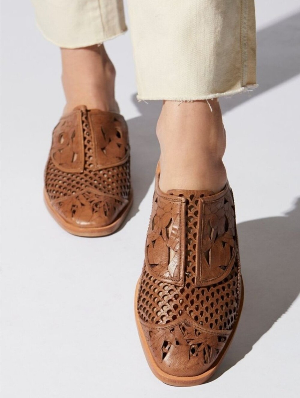 Free People Paramount Leather Cutout Loafers Size 40